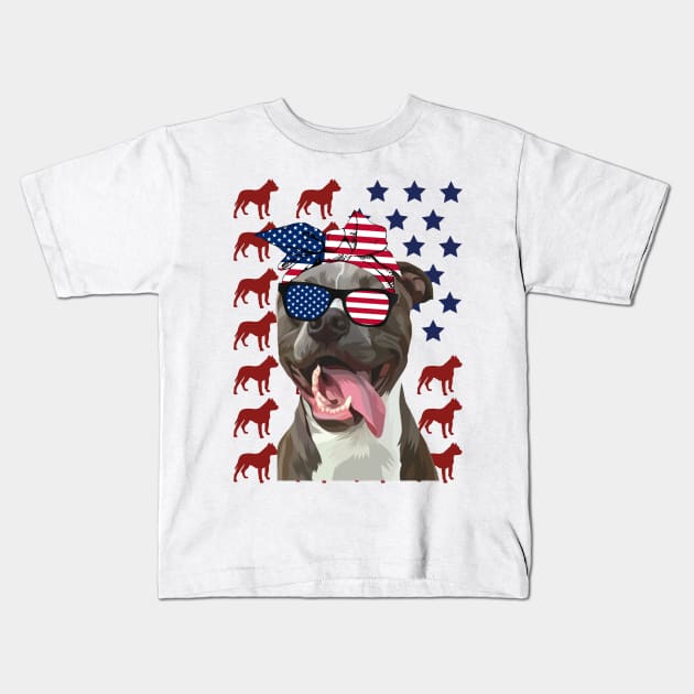 Pitbull American Flag Independence Day Gift Kids T-Shirt by heryes store